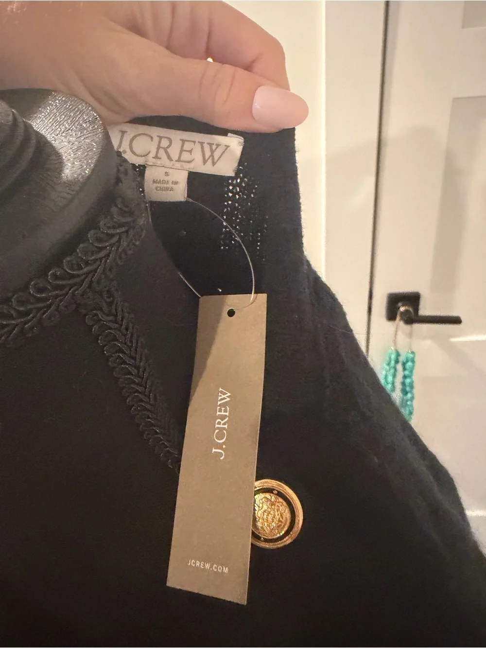 J. Crew Black Cable-Knit Crew Sweater with Gold Buttons